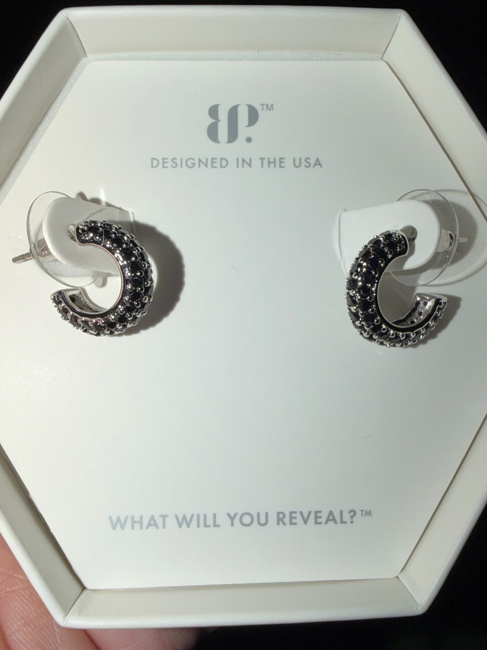 Bomb Party RETRO Earrings-The Katie Hoops Black Onyx on Rhodium RBP4645